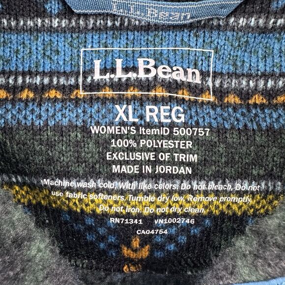 LL Bean Sweater Womens XL Blue Aztec T 1/4 Snap Tight Knit Pullover Fleece - Picture 10 of 11